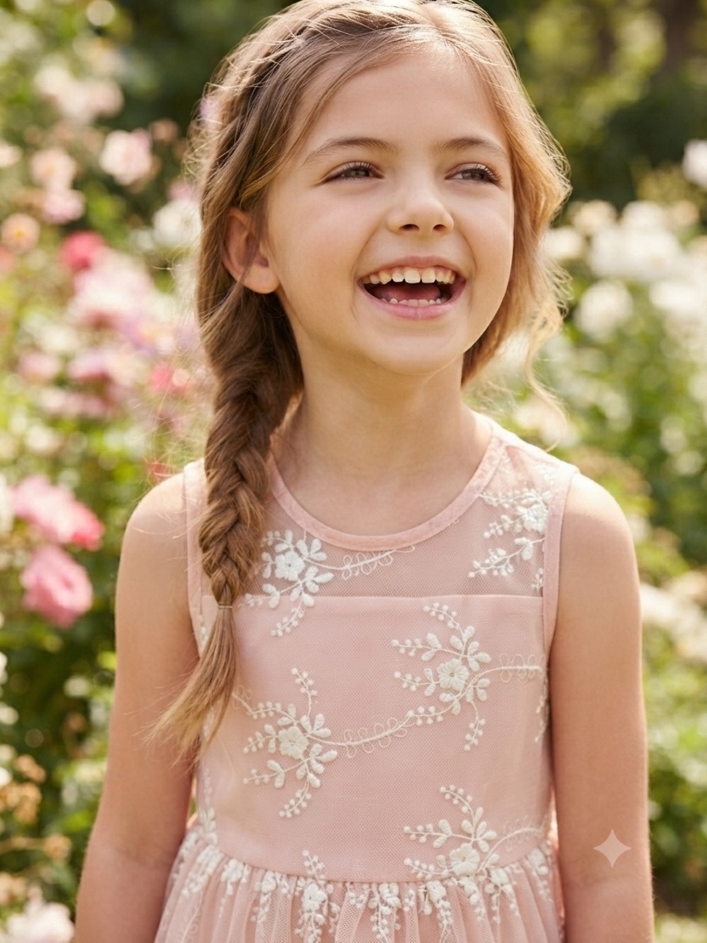 Girls Pink Floral Embroidered Tulle Dress